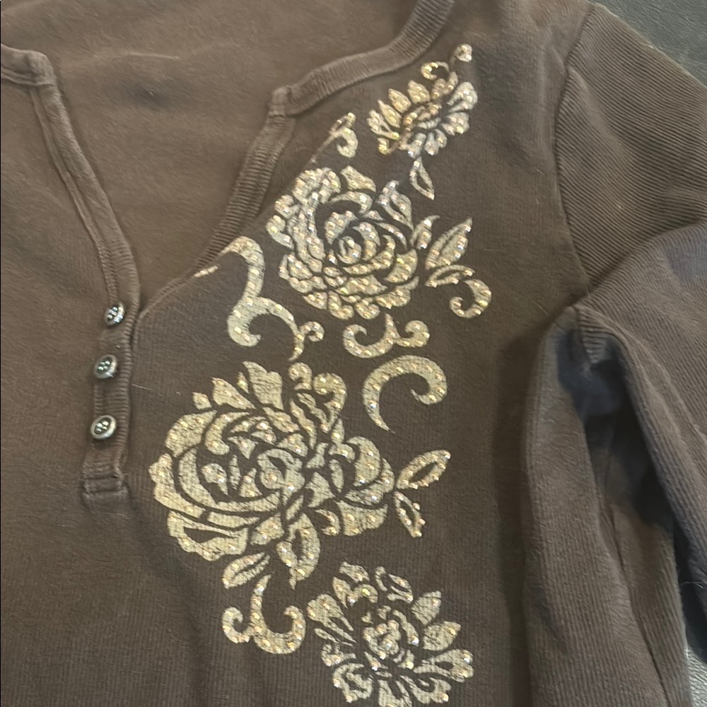 Brown Floral Embellished Top